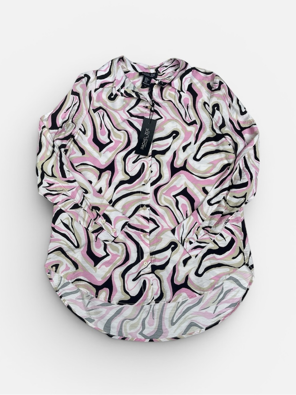 Rachel Zoe Swirl Print Blouse in Pink & Black Size XS (Runs Big) NWT - Picture 6 of 8